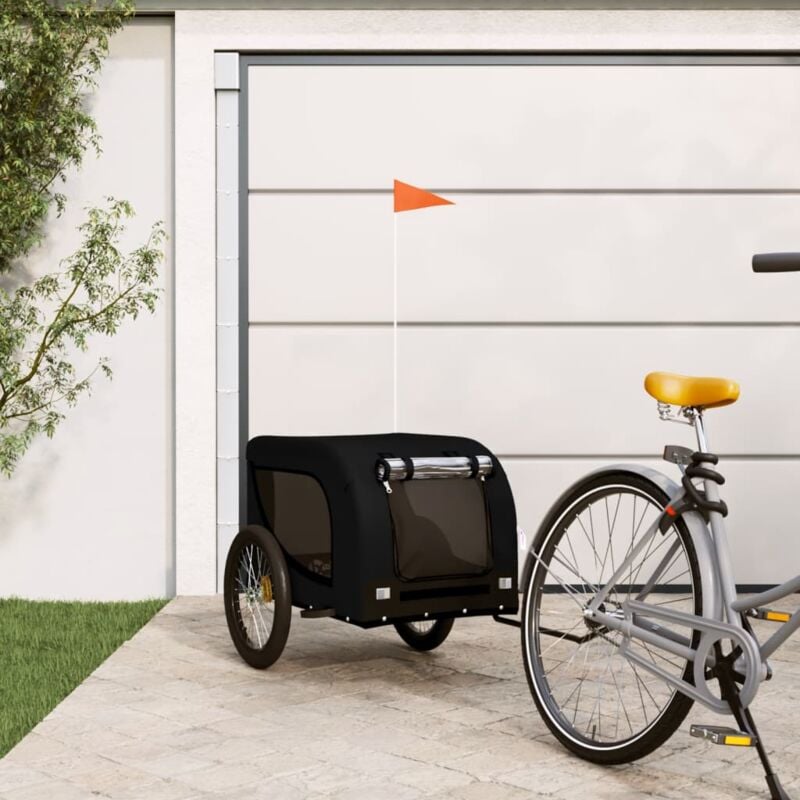 foto del prodotto vidaxl rimorchio da bici per animali nero oxford e ferro