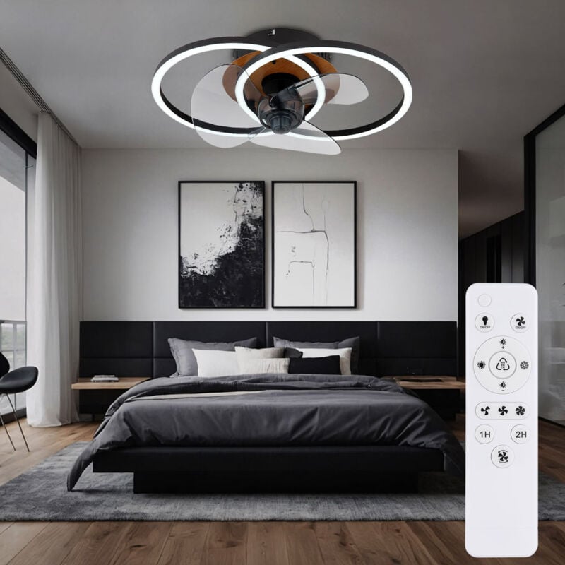 foto del prodotto globo lighting ventilatore da soffitto plafoniera stanza ventilatore soggiorno, metallo alluminio aspetto legno nero, telecomando dimmerabile cct