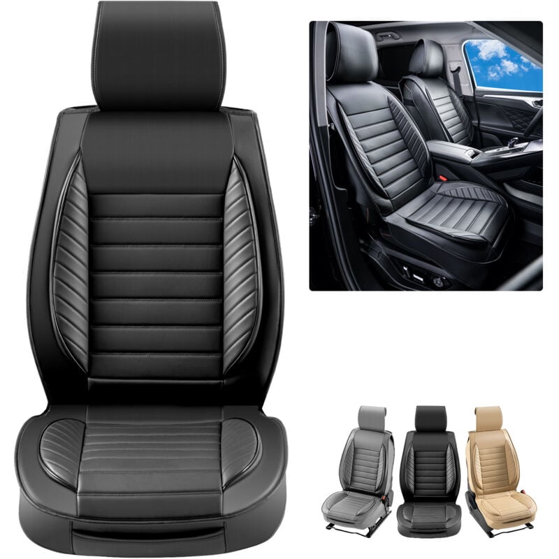 foto del prodotto vevor coprisedili universali per auto sedili anteriori, 2 pezzi coprisedili in ecopelle, disegno semi chiuso, con poggiatesta rimovibile, airbag,