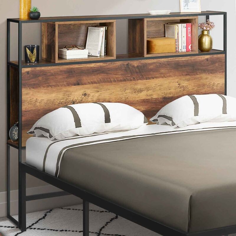 foto del prodotto testiera hawkins legno scuro 145 cm design industriale