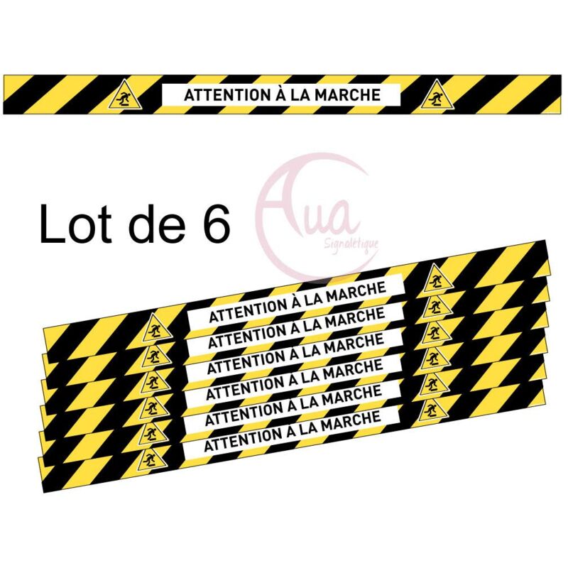 foto del prodotto aua signaletique lot de 6 bandes de marquage au sol attention la marche autocollant lamin 670x50 mm