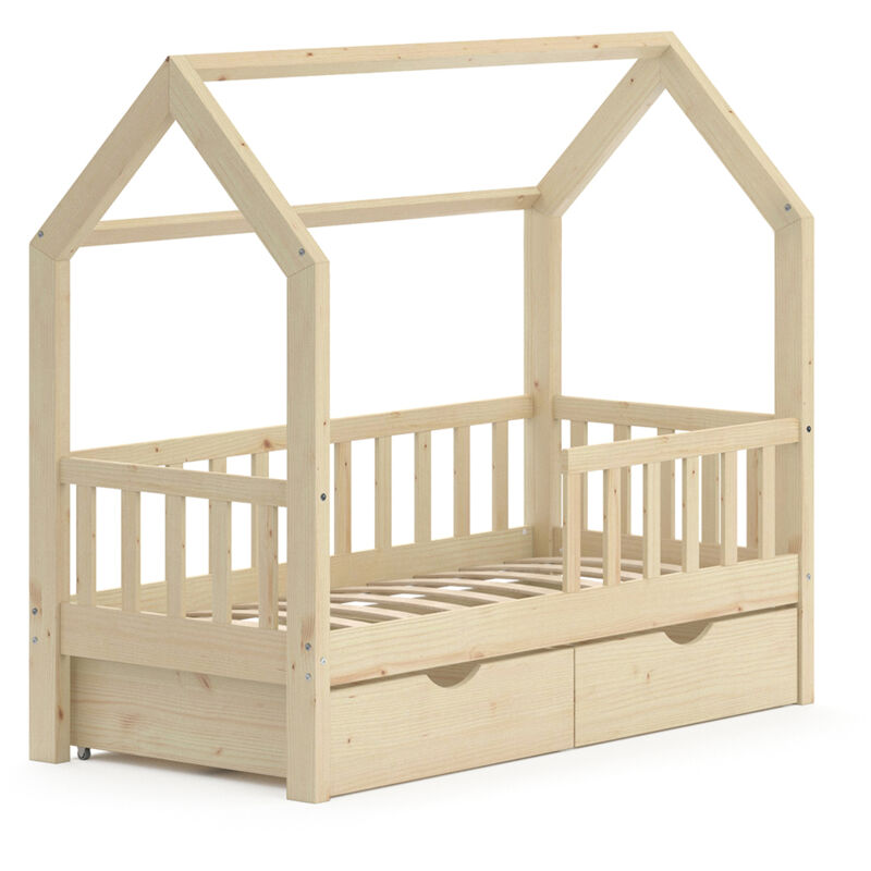 foto del prodotto letto montessori bambini wiki, legno naturale, 70x140 cm con 2 cassetti, vitalispa