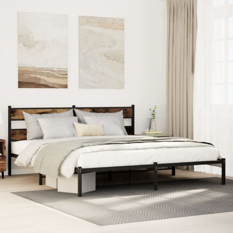 foto del prodotto vidaxl giroletto senza materaso in metallo rovere fumo 180x200 cm