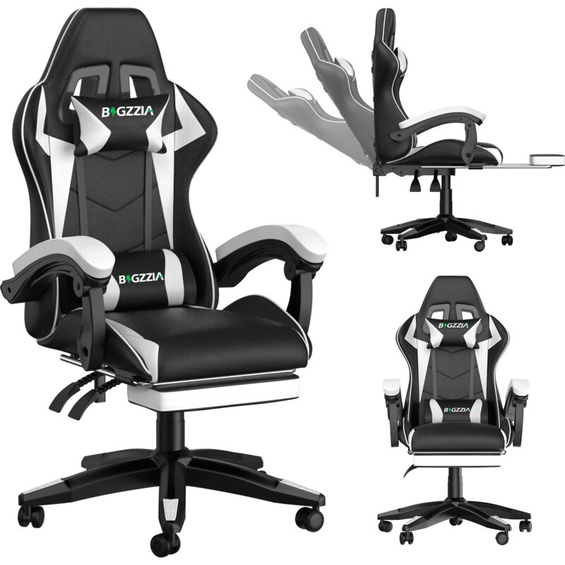 foto del prodotto bigzzia sedia gaming con poggiapiedi telescopico sedia girevole ergonomica, sedie da gamer, schienale regolabile 90 155 , racing sedia con cuscino