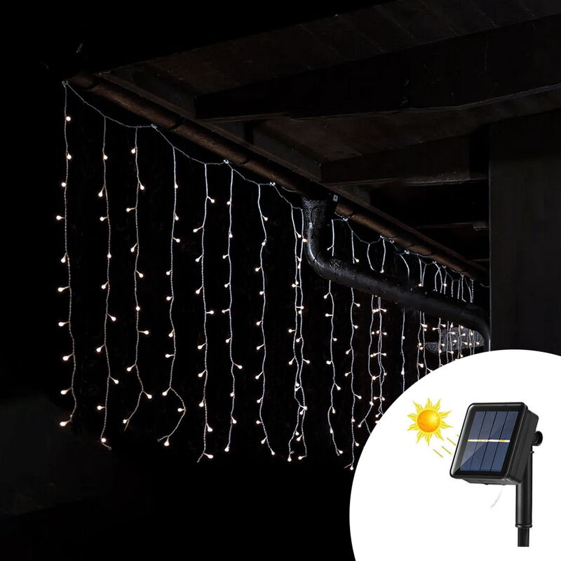 foto del prodotto wisdom tenda luminosa decorativa con pannello solare 3 metri da 114 led bianco freddo da esterno