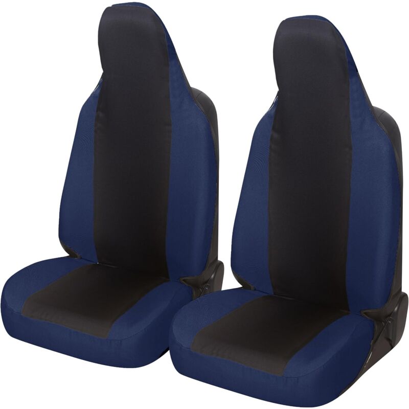 foto del prodotto lupex shop coppia coprisedili anteriori universali per c1, made in italy, tessuto policotone, poggiatesta integrato, senza logo, neroblu scuro