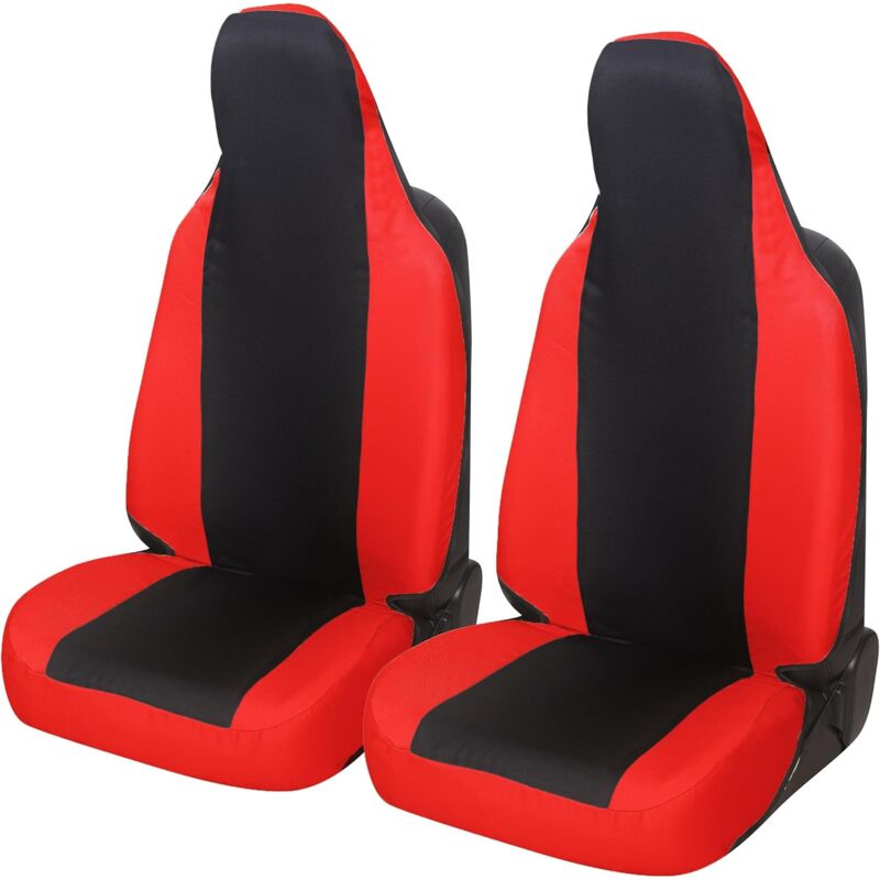 foto del prodotto lupex shop coppia coprisedili anteriori universali per c1, made in italy, tessuto policotone, poggiatesta integrato, senza logo, nerorosso