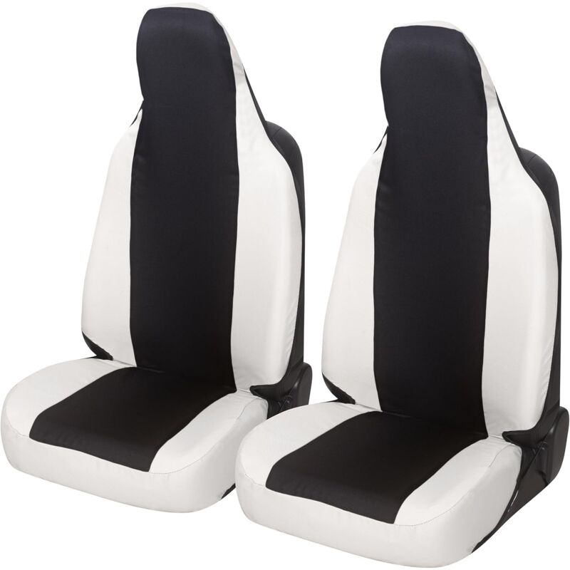 foto del prodotto lupex shop coppia coprisedili anteriori universali per twingo, made in italy, tessuto policotone, poggiatesta integrato, senza logo, nerobianco