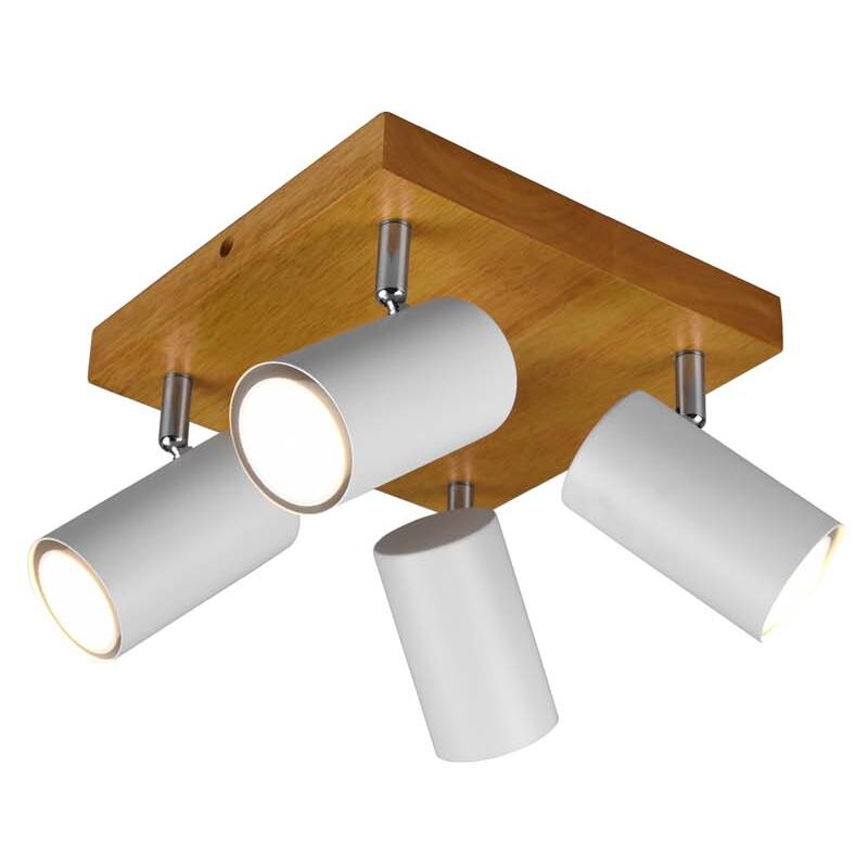 foto del prodotto frankystar marley plafoniera 4 spots cil. bianchi base legno naturale l. 22cm