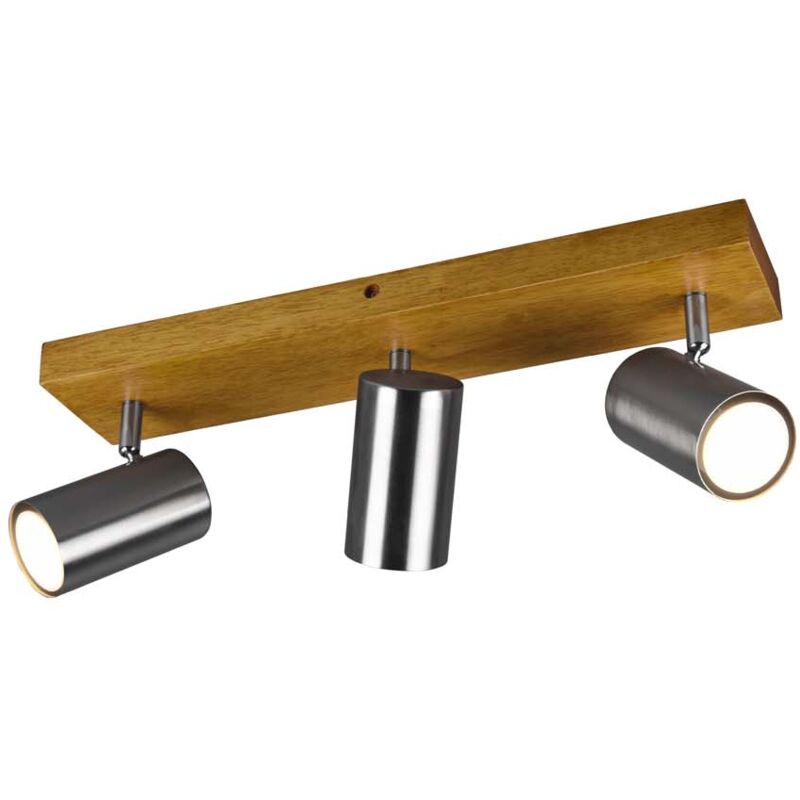 foto del prodotto frankystar marley barra 3 spots cil. acciaio base legno naturale l. 49,5cm