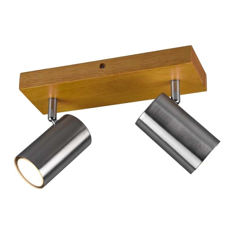 foto del prodotto frankystar marley barra 2 spots cil. acciaio base legno naturale l. 31,5cm