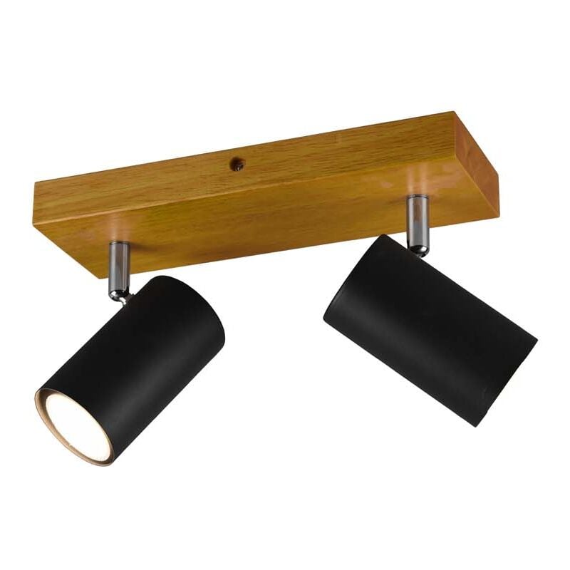 foto del prodotto marley barra 2 spots cil. neri base legno naturale l. 31,5cm