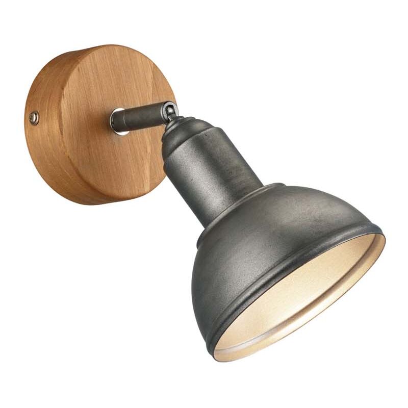foto del prodotto frankystar delhi spot singolo cupola metallo acciaio antico e legno p. 20,5cm