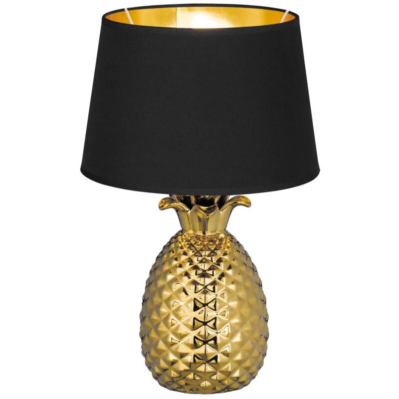 foto del prodotto frankystar pineapple lampada da tavolo ceramica grande ananas oro con paralume nero e oro h.45cm