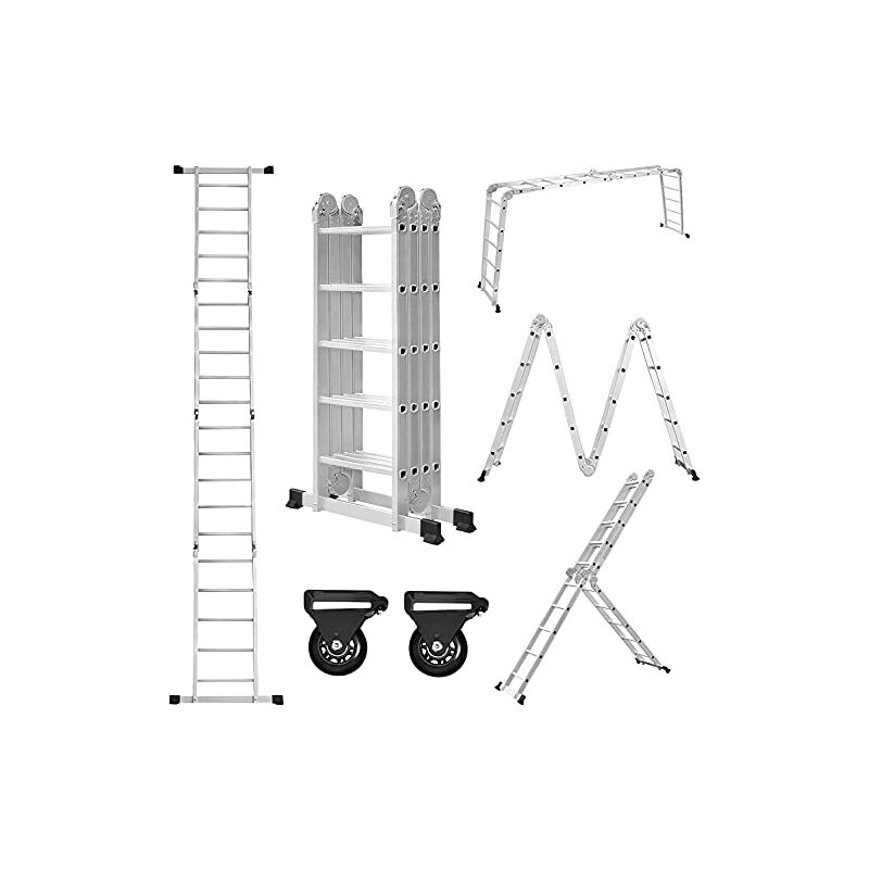 immagine 0 del prodotto naizy scala multiuso 550 cm, scala multifunzionale 6 in 1 in alluminio, scala pieghevole con 2 ruote e piattaforma, scala multiuso pieghevole 4 x 5