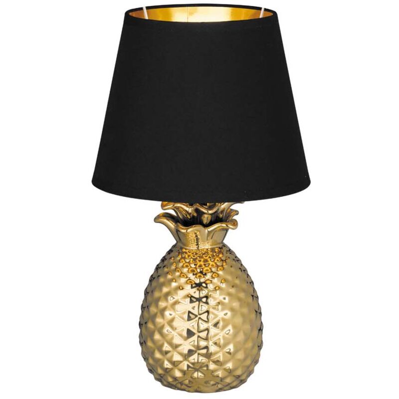 foto del prodotto frankystar pineapple lampada da tavolo ceramica ananas oro con paralume nero e oro h.35cm