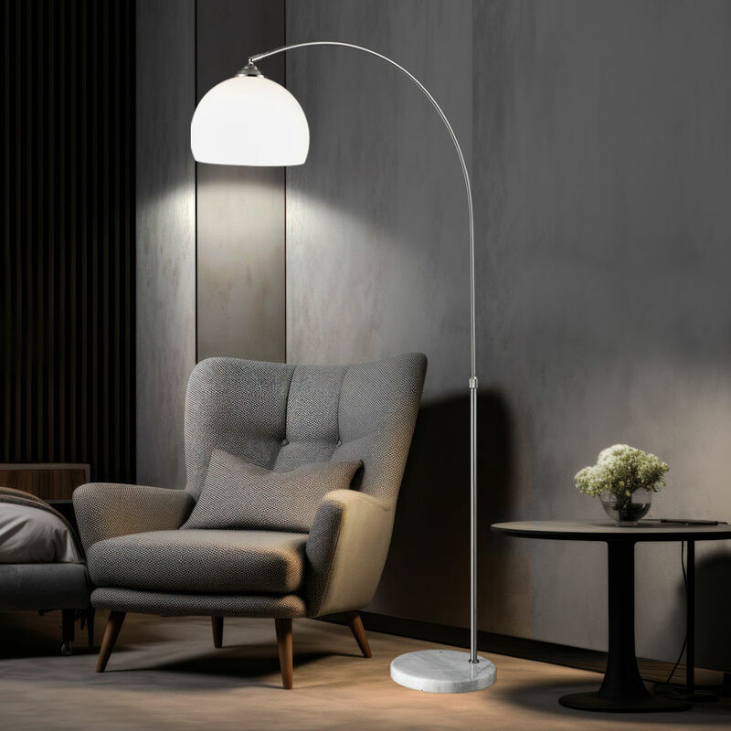 immagine 0 del prodotto globo lampada ad arco lampada da terra con base in marmo lampada ad arco con funzione telescopica bianca, regolabile in altezza, 1x e27, base dm 29