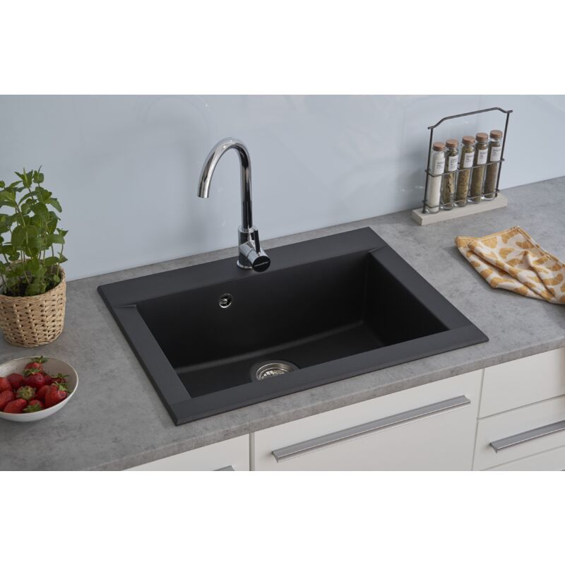 foto del prodotto lavello da cucina lavello da incasso granito mineralite 66 x 50 nero respecta ohio