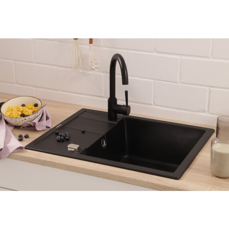 foto del prodotto lavello da cucina lavello da incasso in granito lavello 65x50 nero respecta nashville