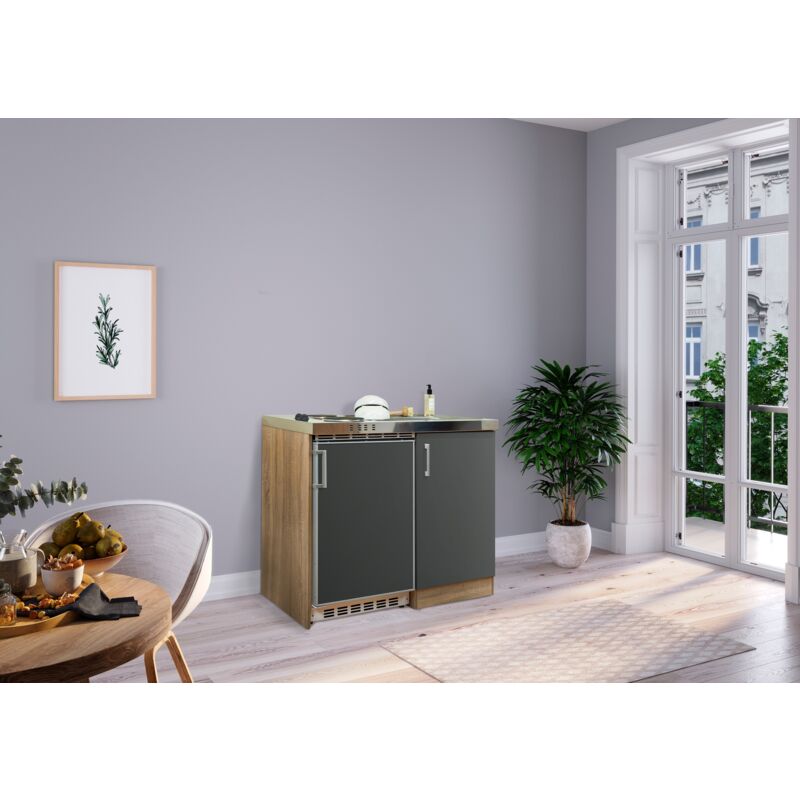 foto del prodotto cucina minicucina cucina singola cucinino dispensa rovere grigio levin 100 cm respecta