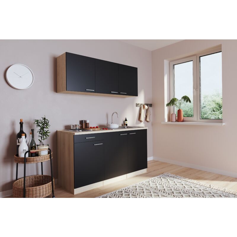 foto del prodotto cucina mini cucina singola rovere nero senza frigorifero luis 150 cm respecta