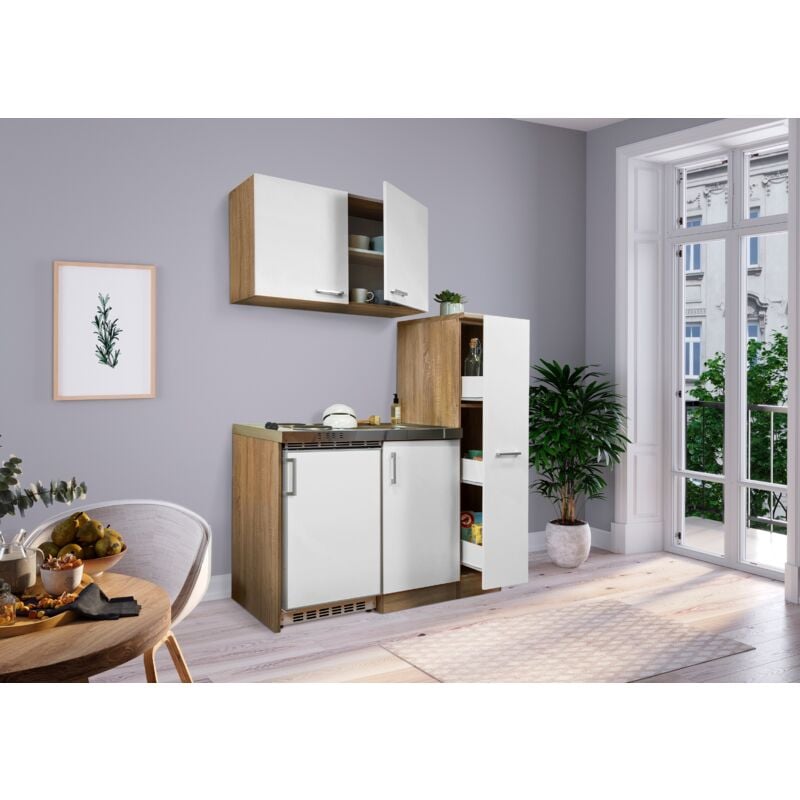 foto del prodotto cucina mini cucina cucina singola angolo cottura dispensa rovere bianco levin 130 cm respecta