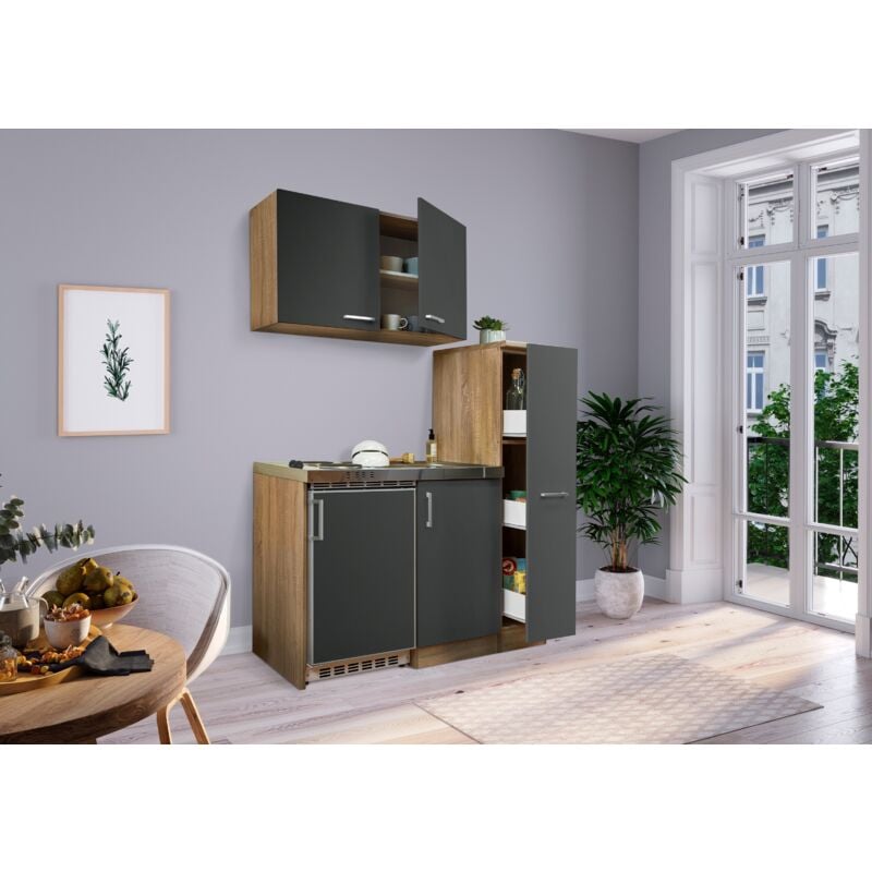 foto del prodotto cucina minicucina cucina singola cucinino dispensa rovere grigio levin 130 cm respecta