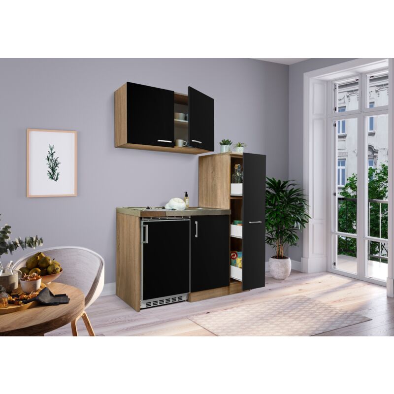 foto del prodotto cucina mini cucina cucina singola dispensa rovere nero levin 130 cm respecta