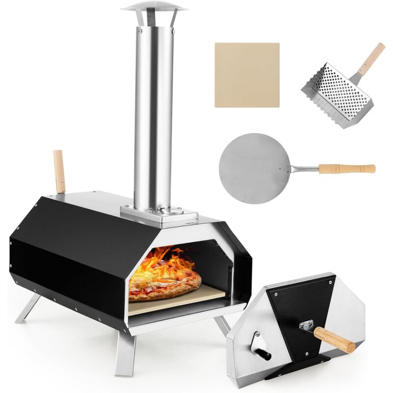 foto del prodotto foro per pizza da giardino, forno portabile a legna da esterno per piazza, forno per pizza con pietra per pizza con gambe pieghevoli costway