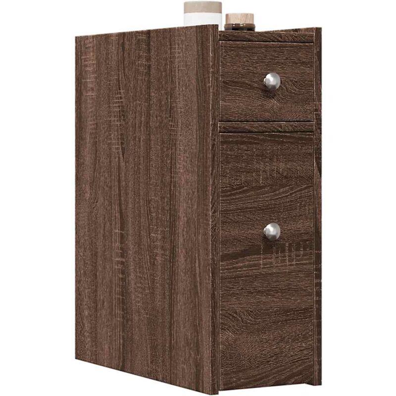 foto del prodotto vidaxl armadietto da bagno stretto con ruote rovere marrone truciolato