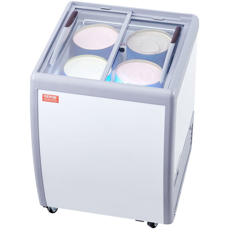 foto del prodotto vetrina per gelato commerciale 665 x 715 x 890 mm congelatore mobile 158 l vetrina per gelateria con piano vetro, 4 grandi contenitori, 2 porte