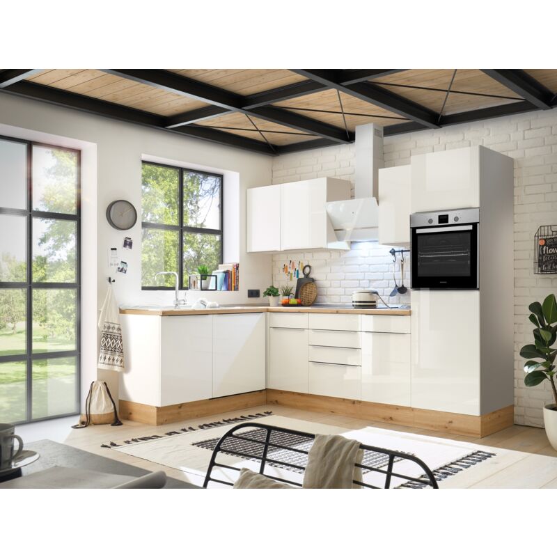 foto del prodotto cucina cucinino cucina ad angolo marleen premium 280 cm bianco artigianale rovere respecta