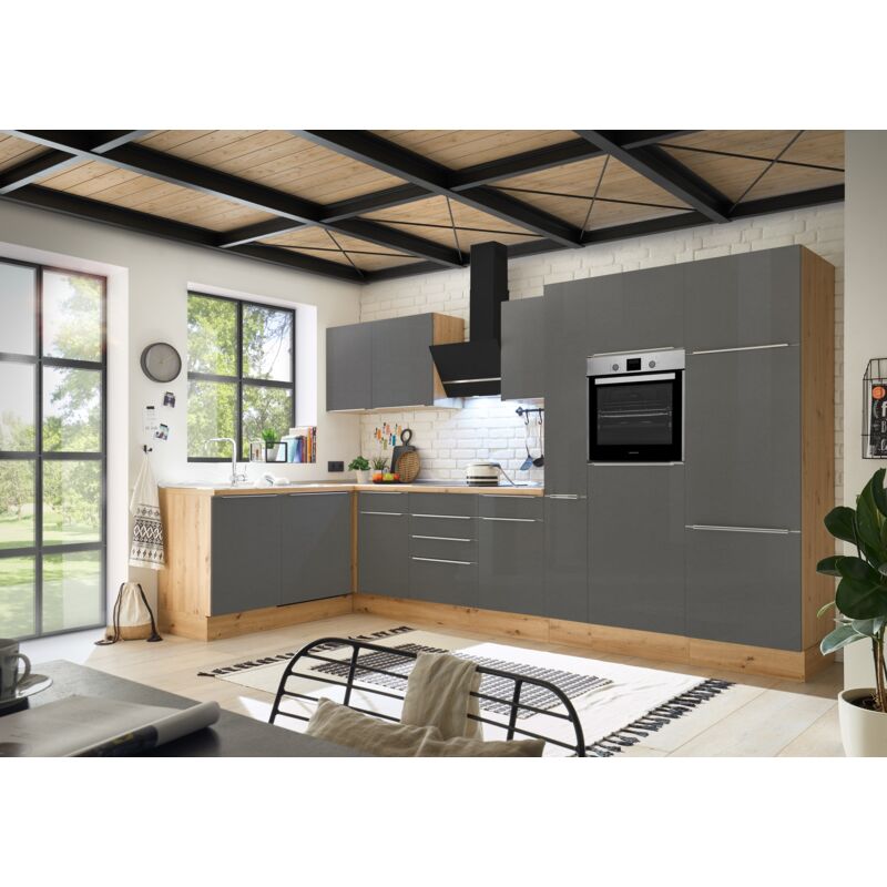foto del prodotto cucina cucinino cucina ad angolo marleen premium 370 cm rovere artigianale grigio respecta