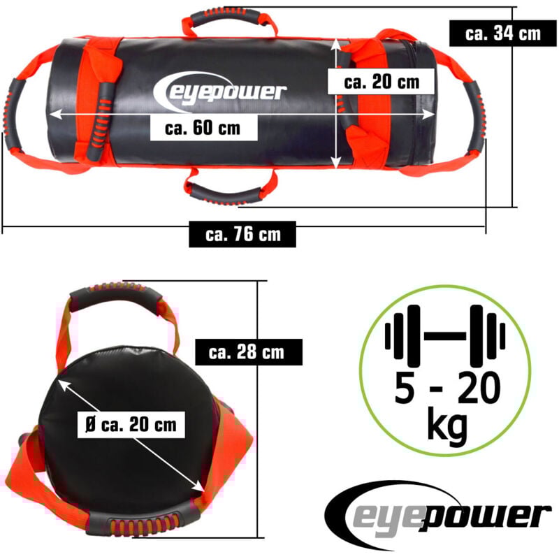 foto del prodotto 20kg power bag 4 pesi kettlebell con sabbia 20x60 fitness sandbag per sport