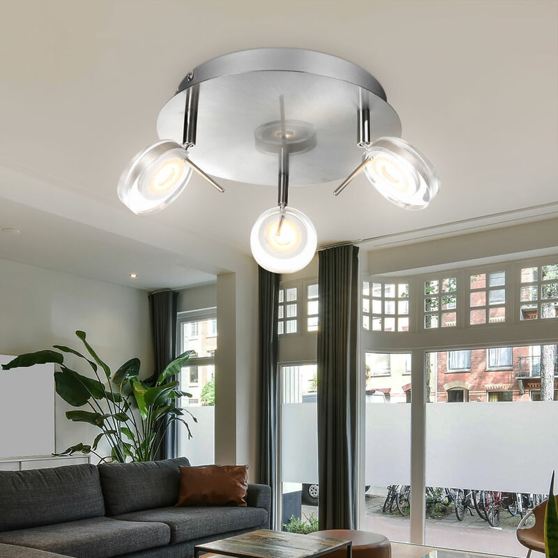 foto del prodotto globo spot tondo tre faretti plafoniera orientabile soggiorno moderno, 3x led 5w 375lm bianco caldo, dxh 25x16 cm