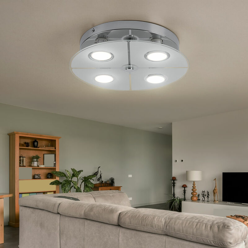 foto del prodotto globo plafoniera led cromo plafoniera soggiorno, vetro satinato, 4x 3w 250lm 3000k, pxh 30x7.5 cm