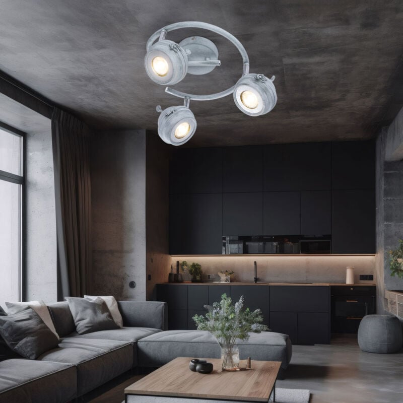 foto del prodotto globo lighting faretto spotrondell plafoniera plafoniera soggiorno cucina, 3 faretti mobili, metallo grigio antico, 3x gu10 led 5 watt 340 lumen