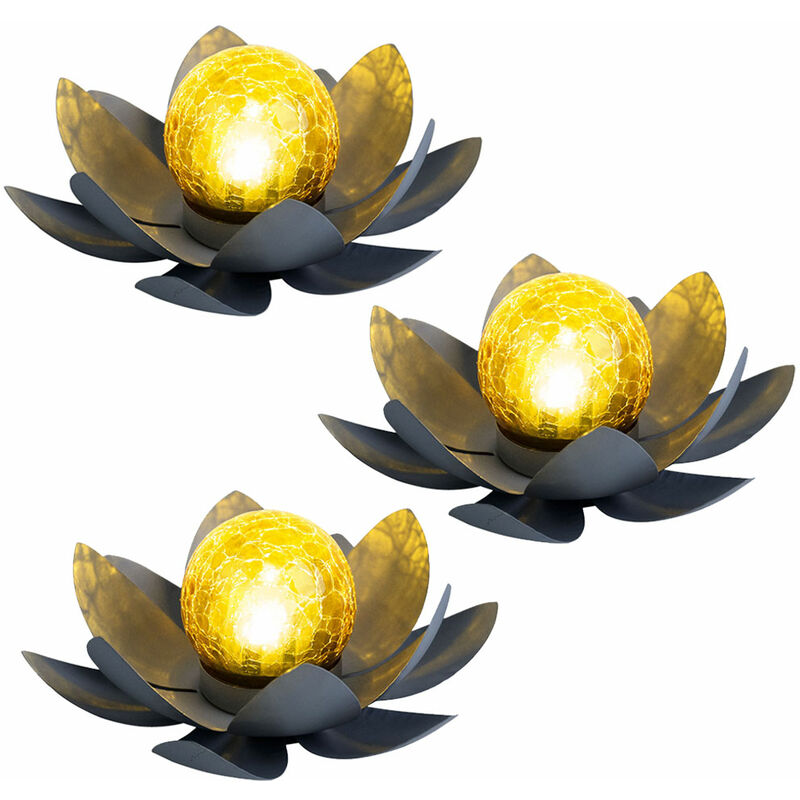 foto del prodotto globo asia giardino fiore di loto decorazione fiore di loto solare per esterno giardino luci decorative luci, crackle vetro metallo foglie grigio,