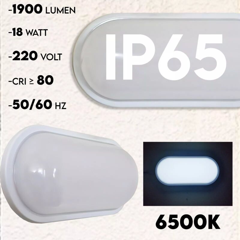foto del prodotto applique plafoniera led da esterno bianca impermeabile ovale 18w 230v 6500k maka