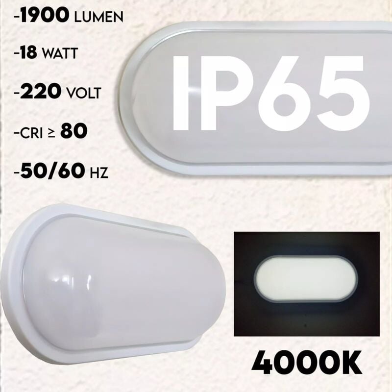 foto del prodotto maka applique plafoniera led da esterno bianca impermeabile ovale 18w 230v 4000k