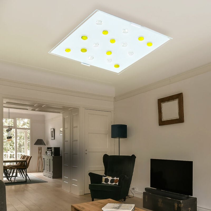 foto del prodotto etc shop plafoniera plafoniera lampada da soggiorno lampada da camera da letto lampada da corridoio, paralume in vetro acciaio a 2 luci giallo