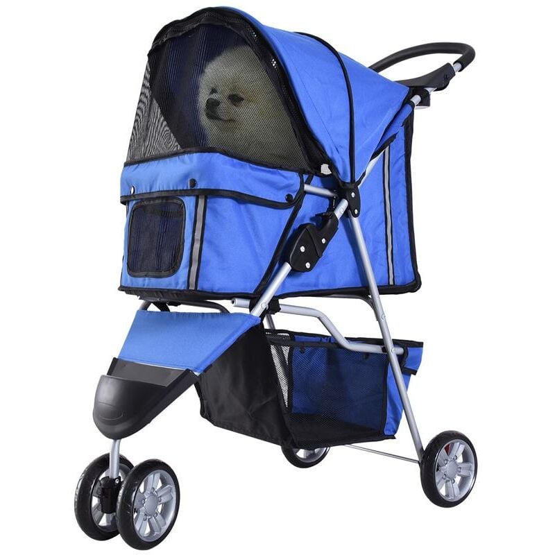 foto del prodotto passeggino per cani. carrello per animali domestici. blu. 75 x 45 x 97cm
