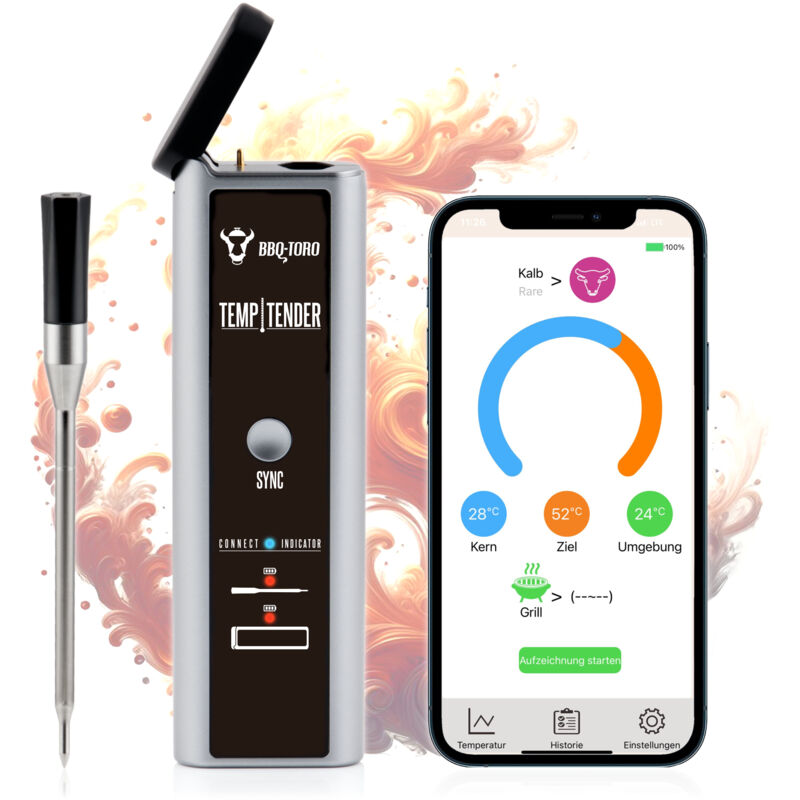 foto del prodotto bbq toro temptender, termometro per barbecue senza fili con scatola di ricarica e app per risultati ottimali al barbecue