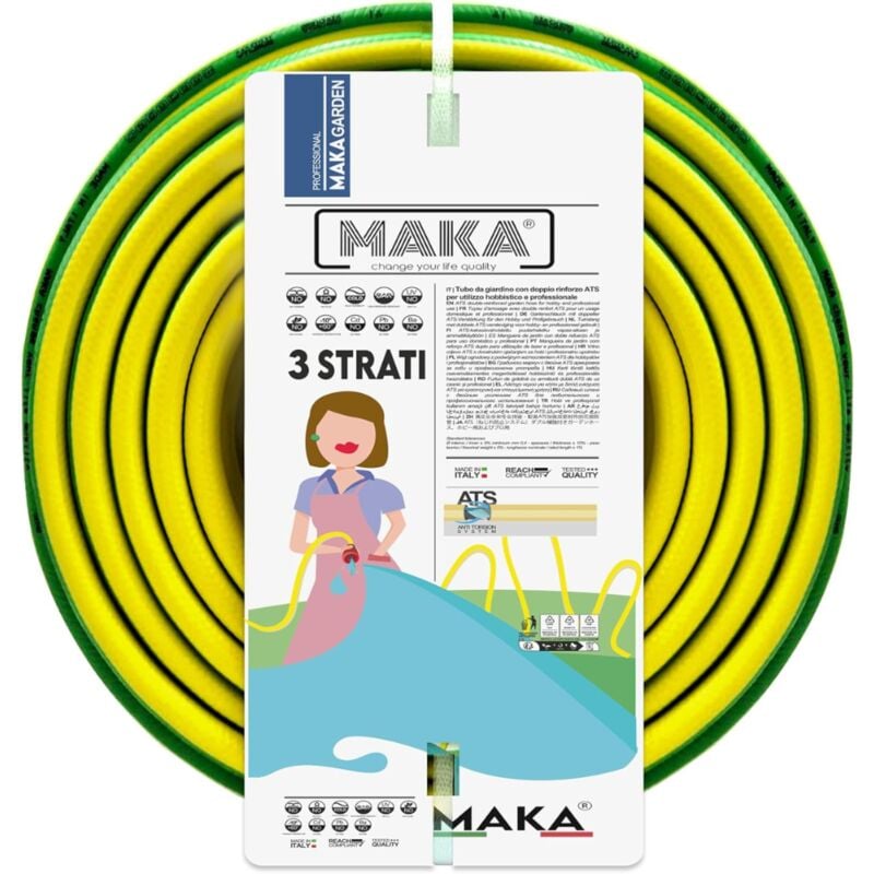 foto del prodotto maka tubo da giardino rinforzato antitorsione 4 stagioni alta resistenza, flessibilit eccezionale e disponibile in varie misure 3 strati 1