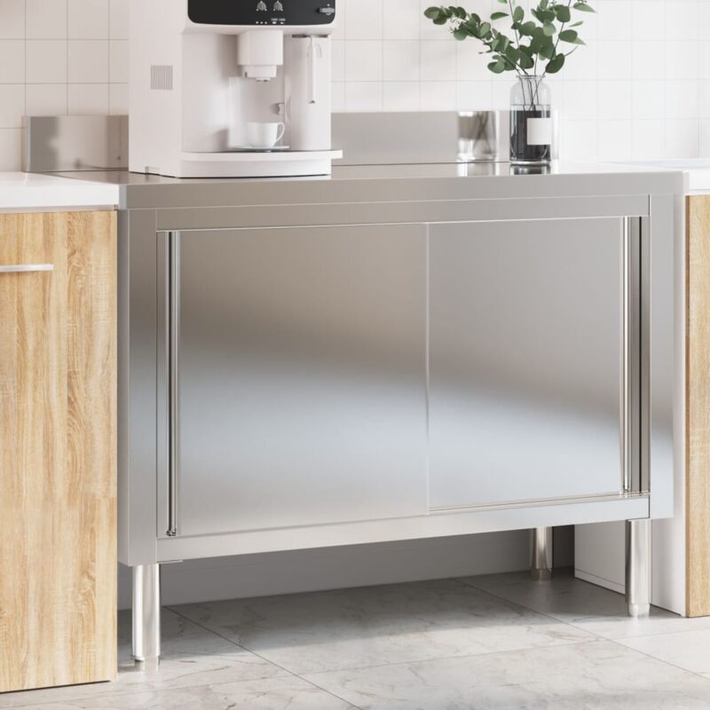 foto del prodotto vidaxl tavolo da lavoro per cucina con ante scorrevoli in acciaio inox