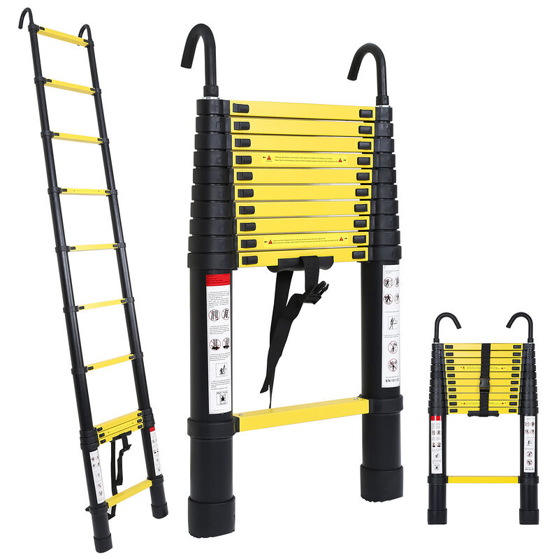 immagine 0 del prodotto scala telescopica con scala di estensione del gancio fino a 150 kg scala a pioli in alluminio stabile nero giallo 3.2 m hengda