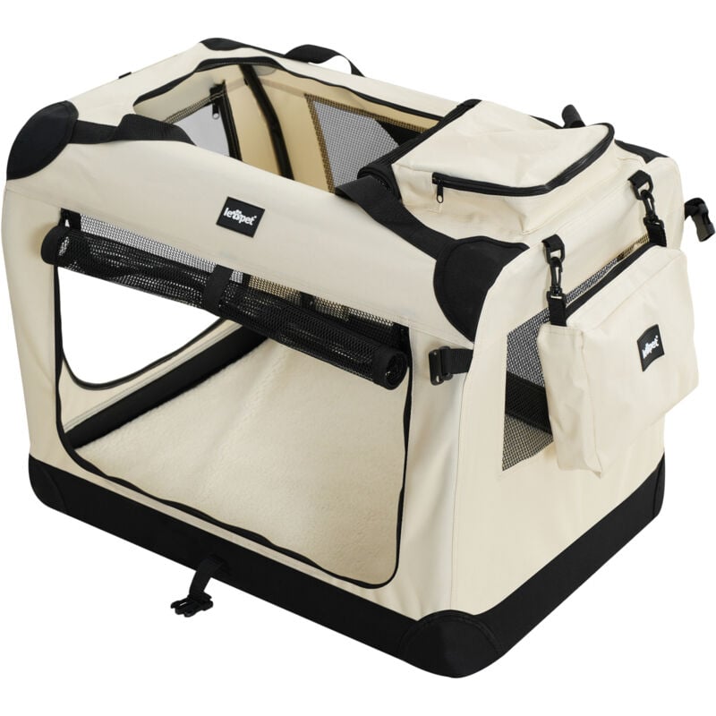 foto del prodotto leopet trasportino per cane pieghevole, taglia xxxl, resistente, tubo in acciaio, traspirante, manici, tasche, beige gabbia, scatola, borsa,