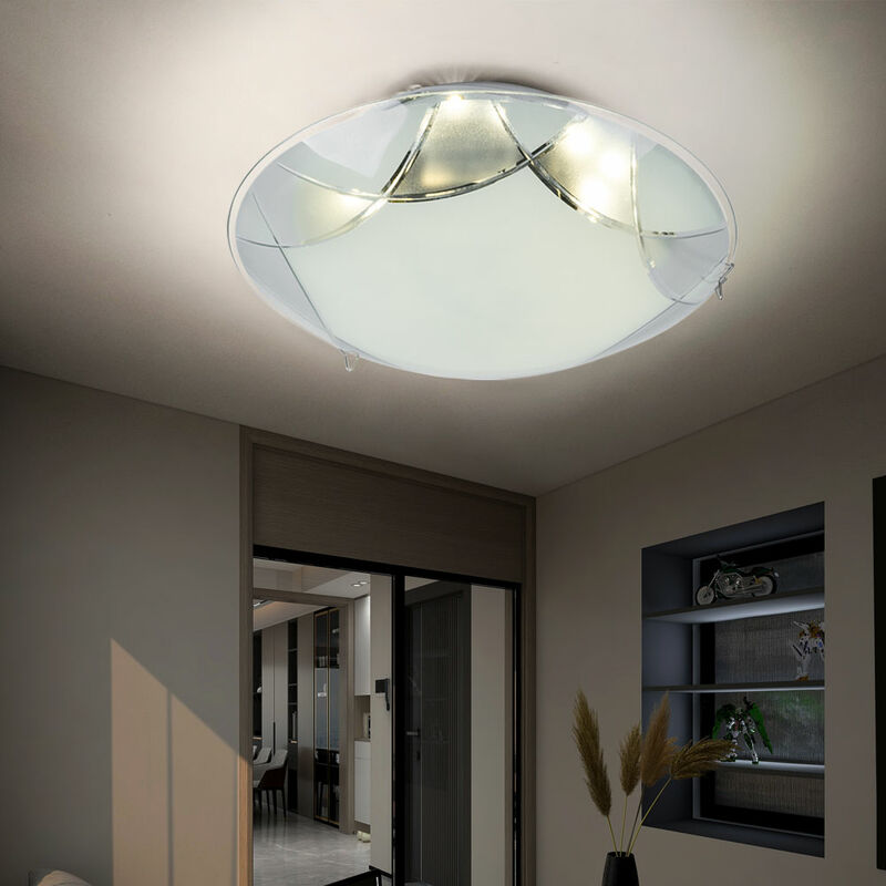 foto del prodotto plafoniera led vetro moderno soggiorno plafoniera cromo plafoniera corridoio luce bianca, nichel opaco opale, 1x led 8w 640lm bianco caldo, d 25 cm