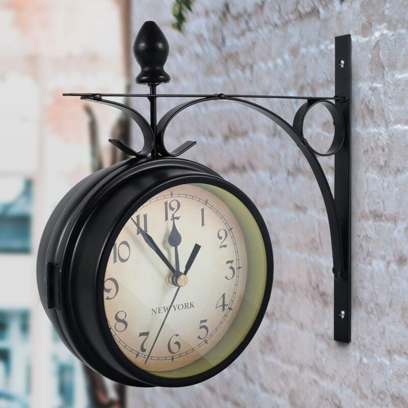 foto del prodotto odipie orologio da parete bifacciale, orologio da giardino retr europeo con doppia superficie in vetro, orologio decorativo vintage sospeso con