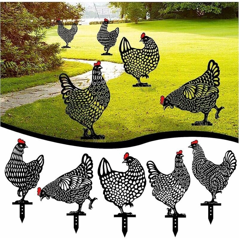 foto del prodotto kzq pezzi giardino gallina pollo arte da cortile decorazione del pavimento del prato da giardino silhouette di animali pali da giardino in metallo